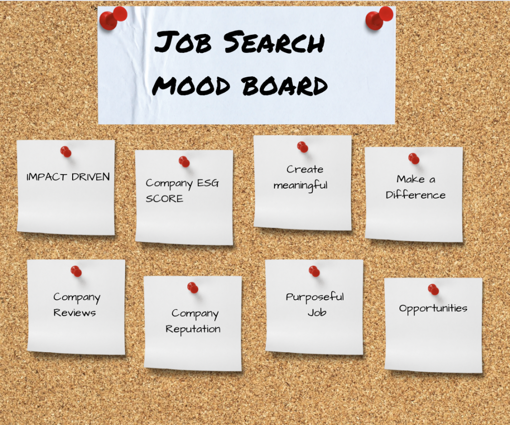 Visual mood board of job searches focusing on impact-driven goals