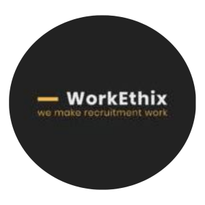 Workethix logo white on black background with tagline, we make recruitment work