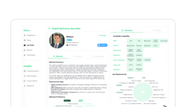 AI-powered recruitment tool evaluating candidate skills, values, and job fit for holistic recruitment.