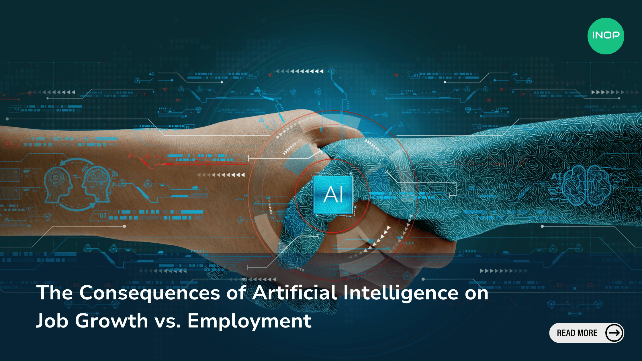 Human hand connecting with bot hand, brought together by AI