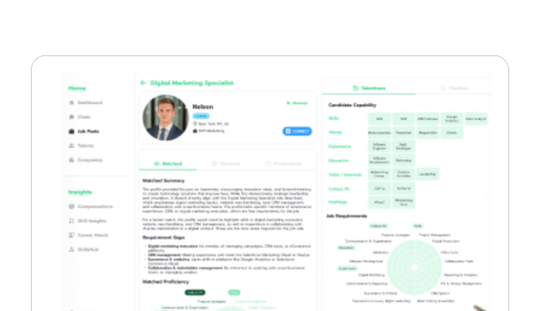 AI-powered recruitment tool evaluating candidate skills, values, and job fit for holistic recruitment.