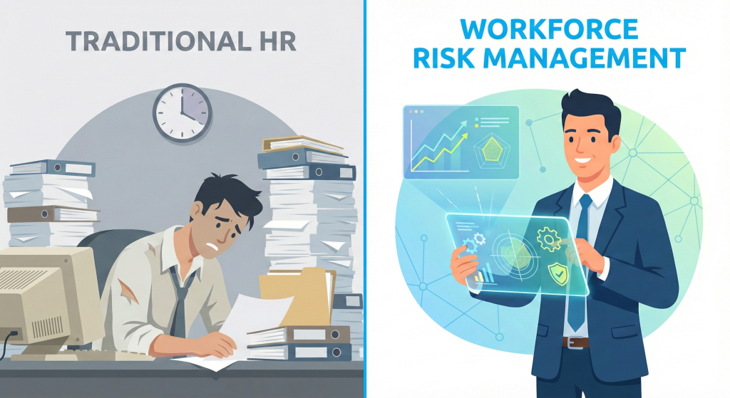 Human risk examples in business: Reactive traditional HR vs proactive workforce risk management