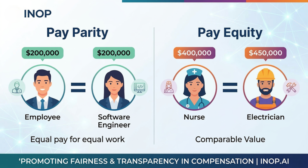 Step-by-step flowchart showing how to conduct a pay parity audit to ensure fair pay and internal parity.
